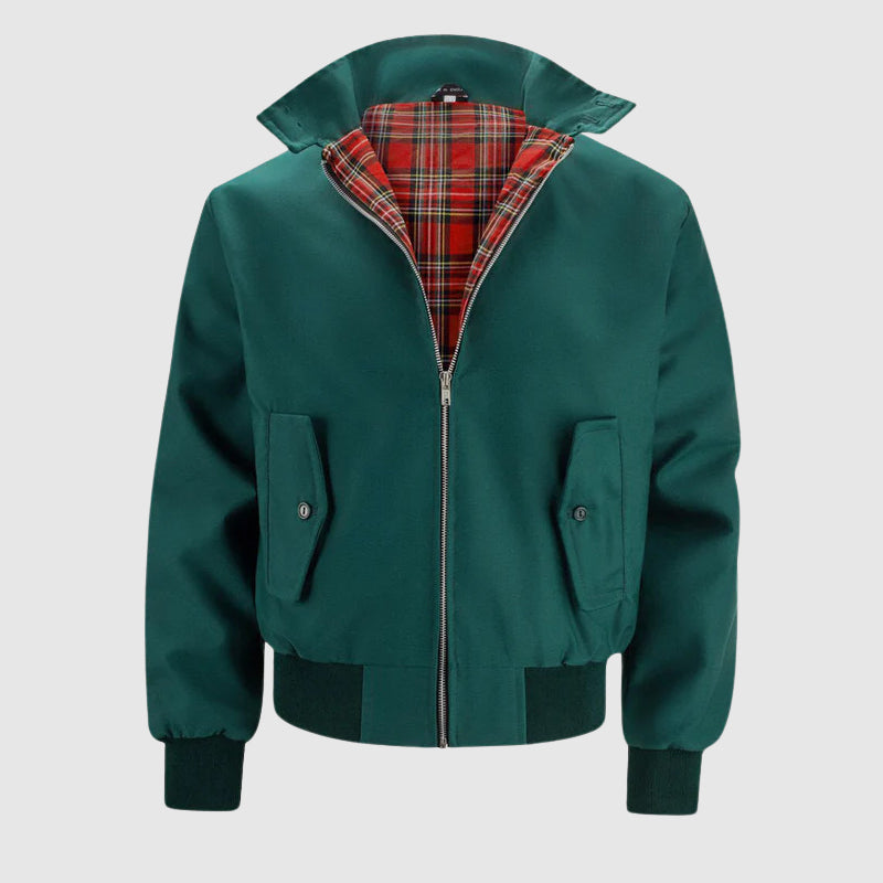 Men's retro navy jacket polyester-cotton blend tailored silhouette with signature tartan lining