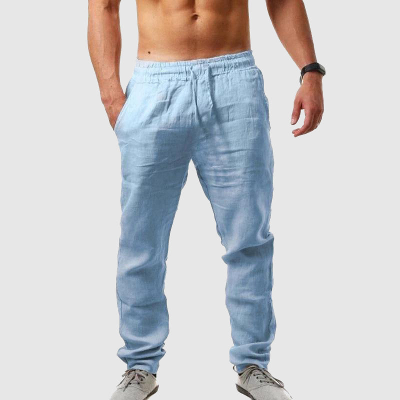Men's beige linen cotton blend casual pants relaxed fit breathable urban summer trousers