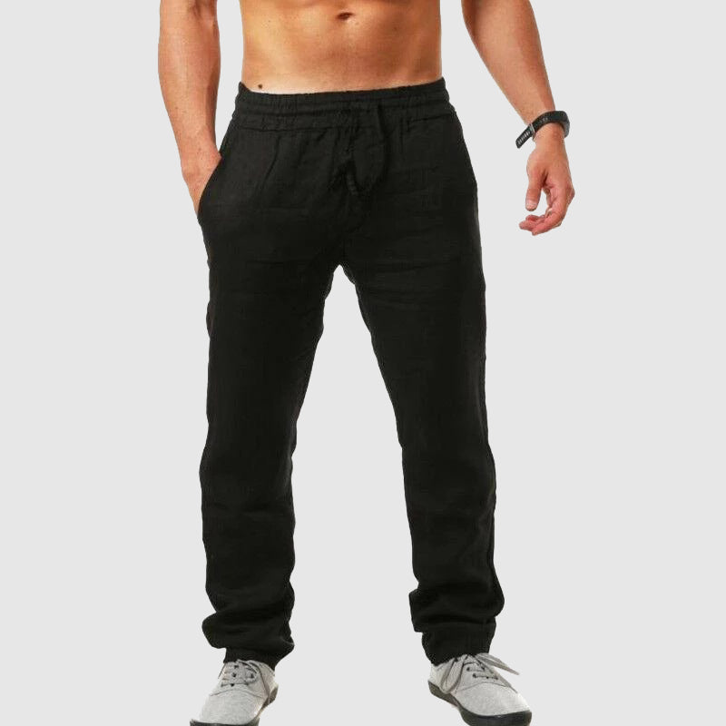 Beige linen cotton blend men casual pants relaxed fit breathable lightweight summer urban trousers