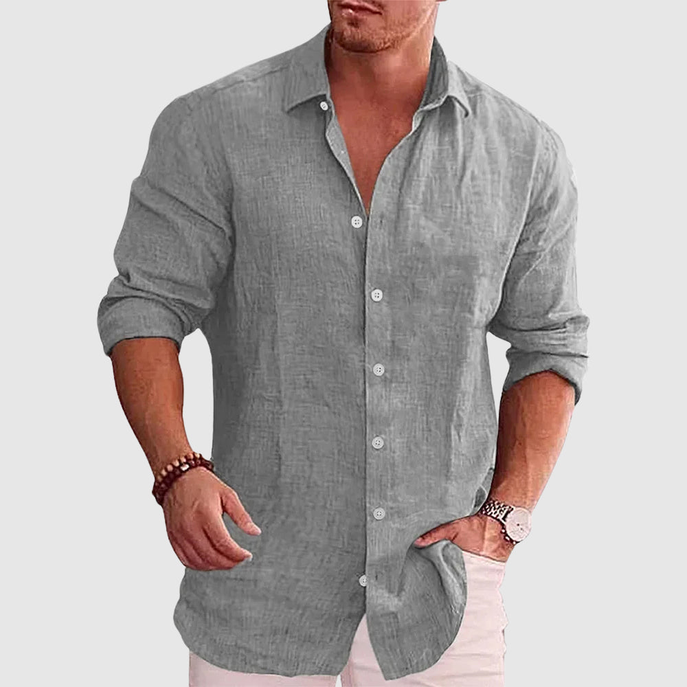 Men's rustic linen cotton blend shirt, relaxed fit, natural textured weave for breathable everyday comfort