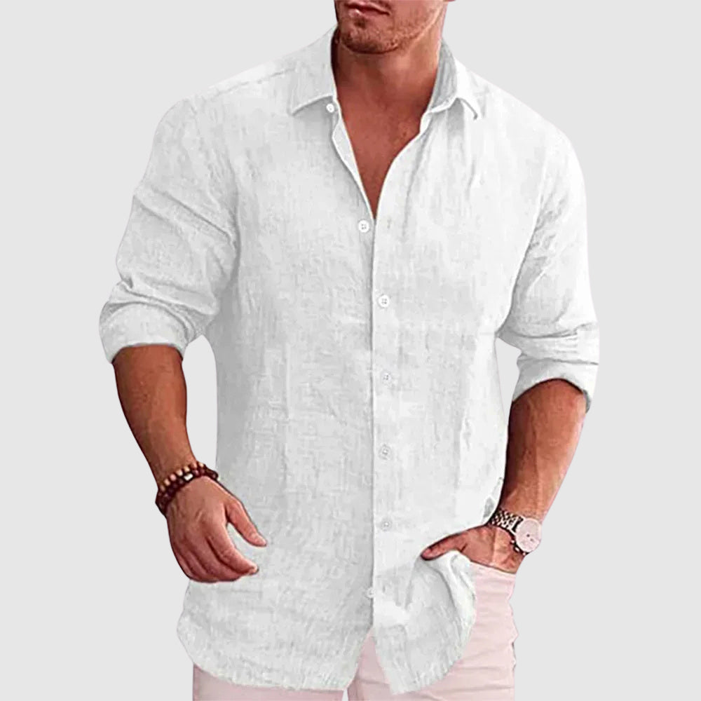 Men's rustic linen cotton blend shirt, relaxed fit, natural textured weave for breathable everyday comfort