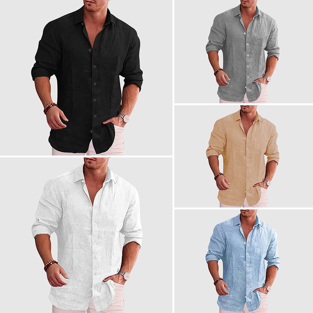 Men's rustic linen cotton blend shirt, relaxed fit, natural textured weave for breathable everyday comfort