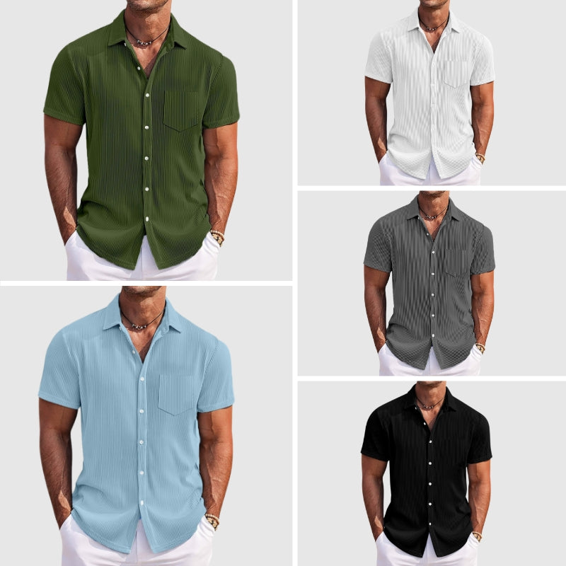 Men's striped summer button-up shirt, turn-down collar, chest pocket, breathable smart-casual fit