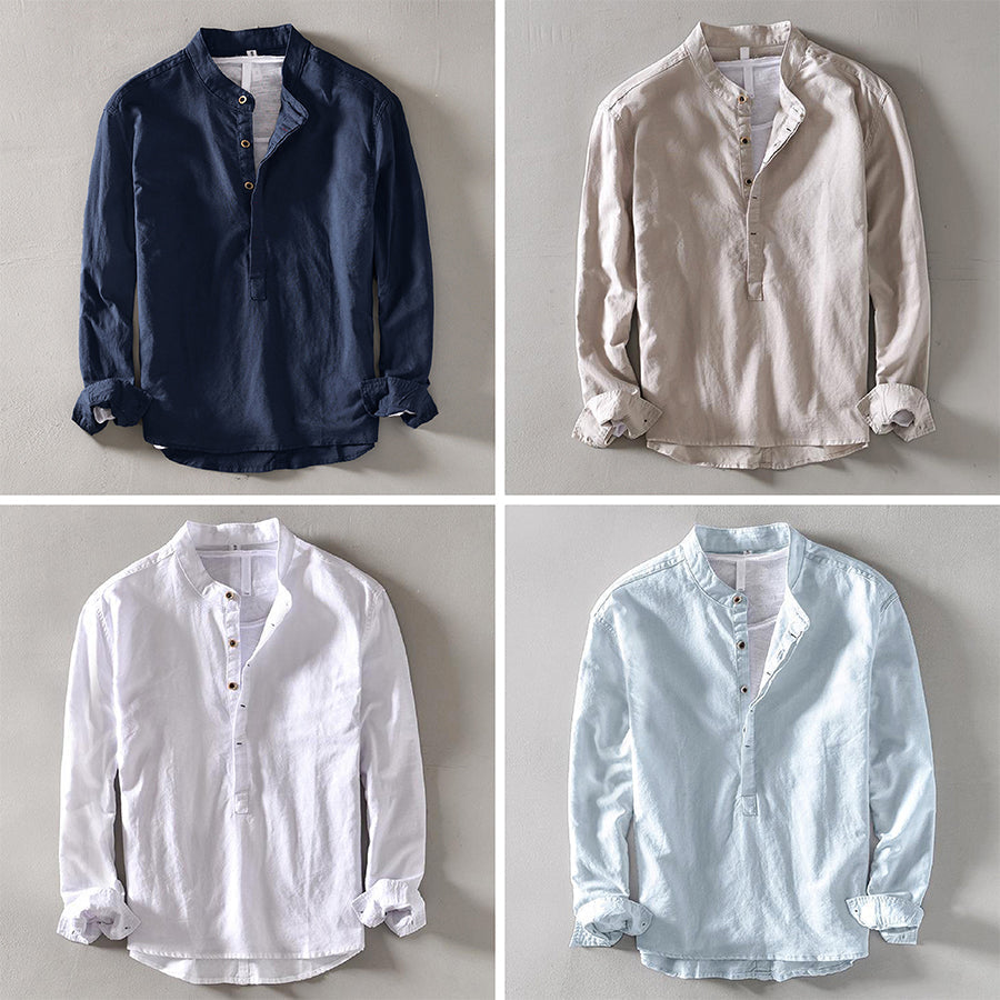 Sun Haven relaxed fit short sleeve button-down shirt in breathable cotton-linen blend for beach days