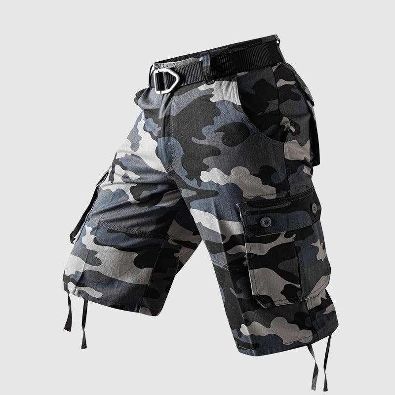 Men's cotton camouflage tactical cargo shorts knee-length relaxed fit with ample pockets