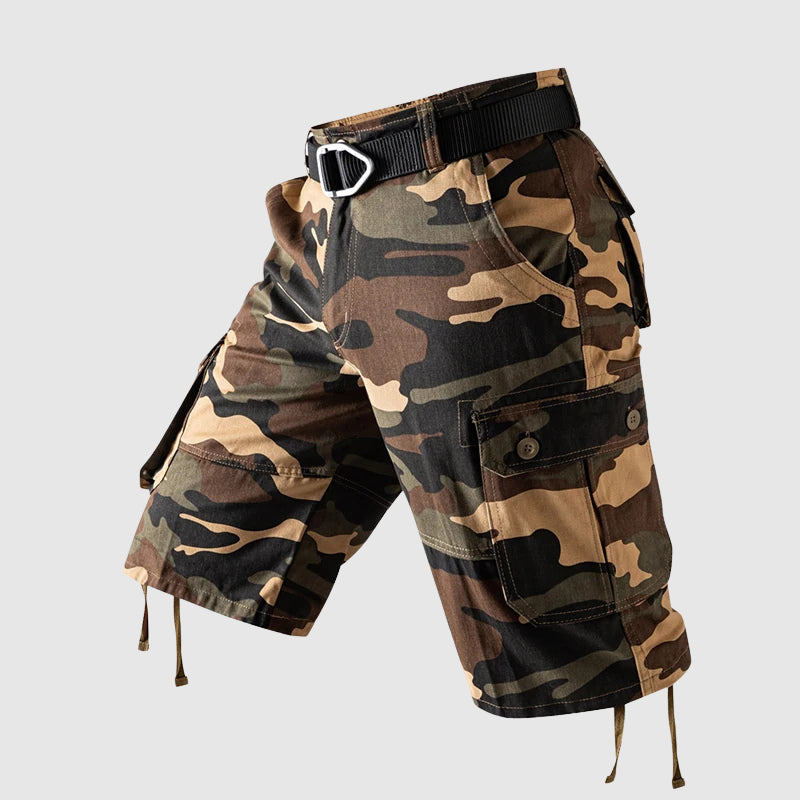 Men's cotton camouflage tactical cargo shorts knee-length relaxed fit with ample pockets
