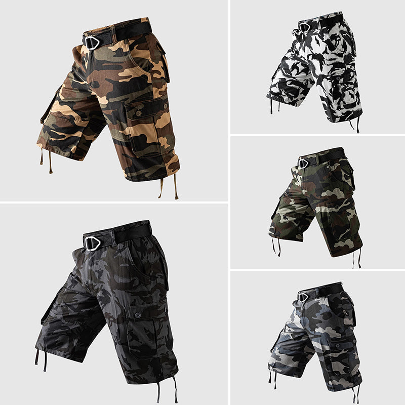 Men's cotton camouflage tactical cargo shorts knee-length relaxed fit with ample pockets