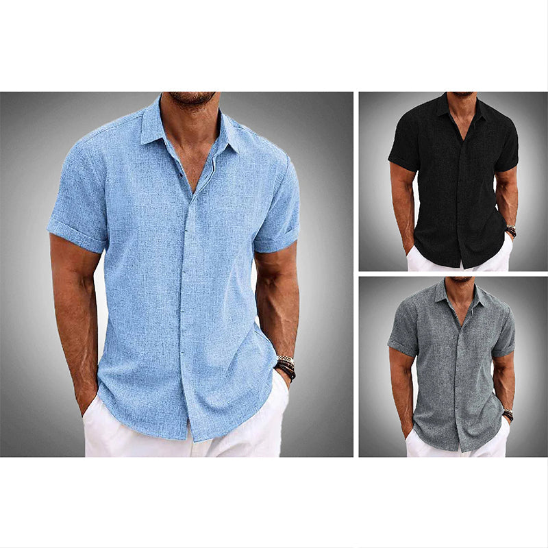 Men's tropical print linen blend short sleeve shirt, breathable relaxed fit with vibrant botanical pattern