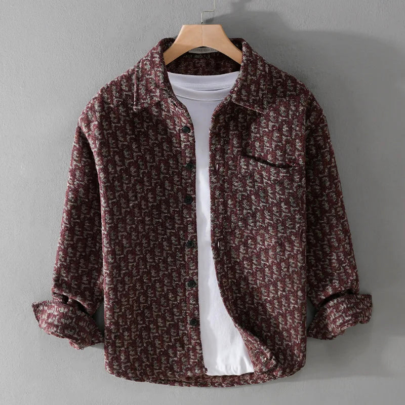 Theodore Willow urban shirt cotton-poly blend patchwork turn-down collar in warm tones for professionals