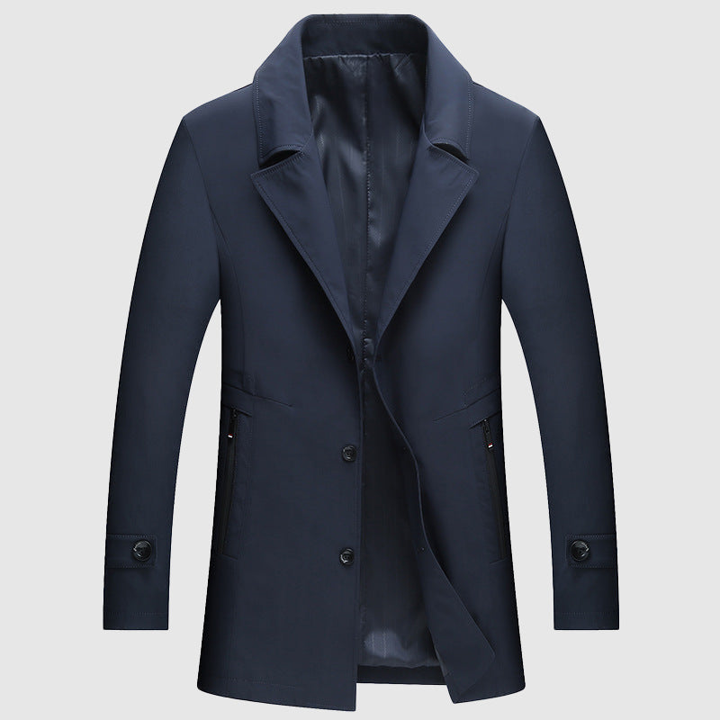 Tan windbreaker jacket tailored fit weather-resistant polyester blend professional style neutral tone