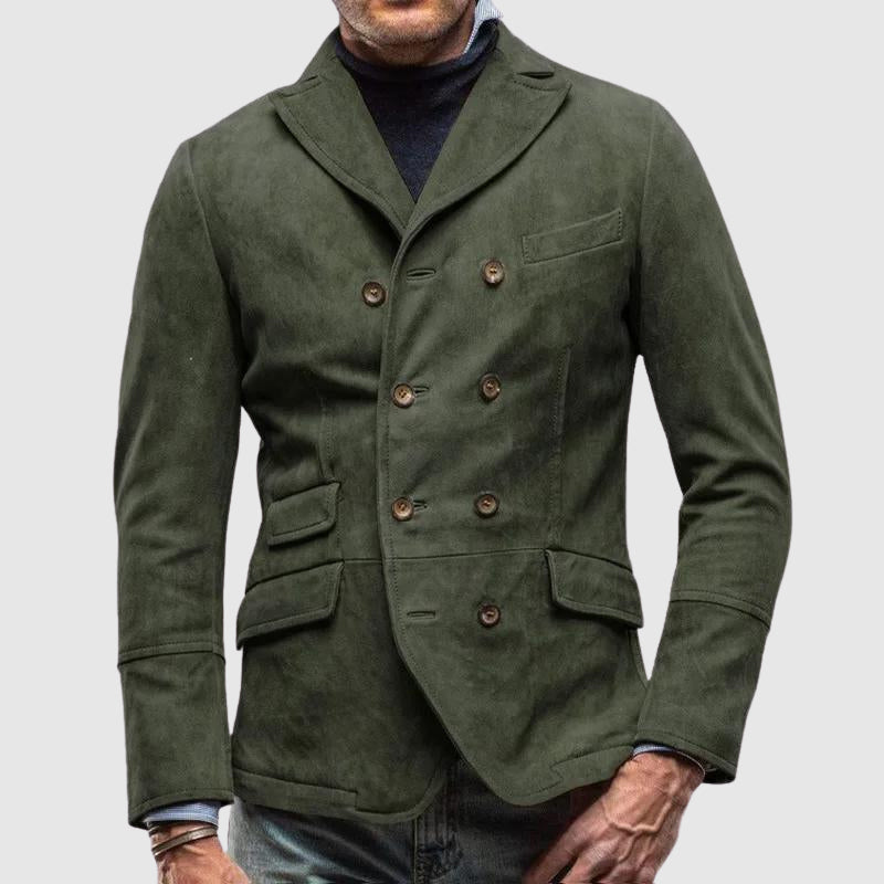 Men's vintage suede-texture blazer in classic cut with timeless refined silhouette and luxurious finish