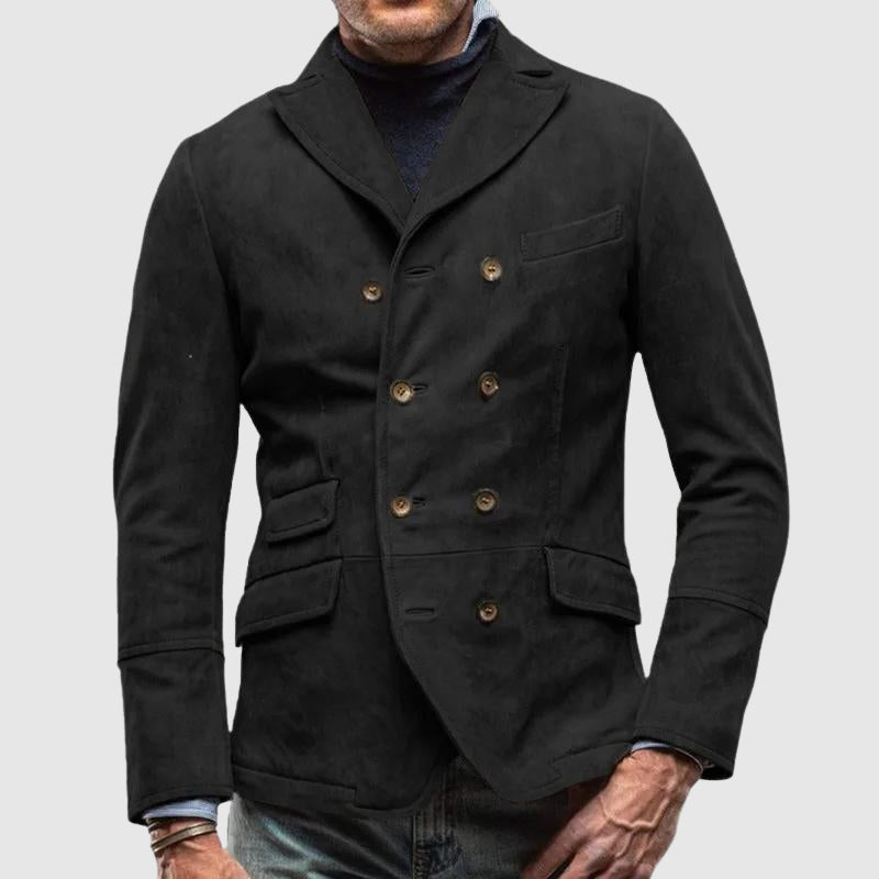 Men's vintage suede-texture blazer in classic cut with timeless refined silhouette and luxurious finish