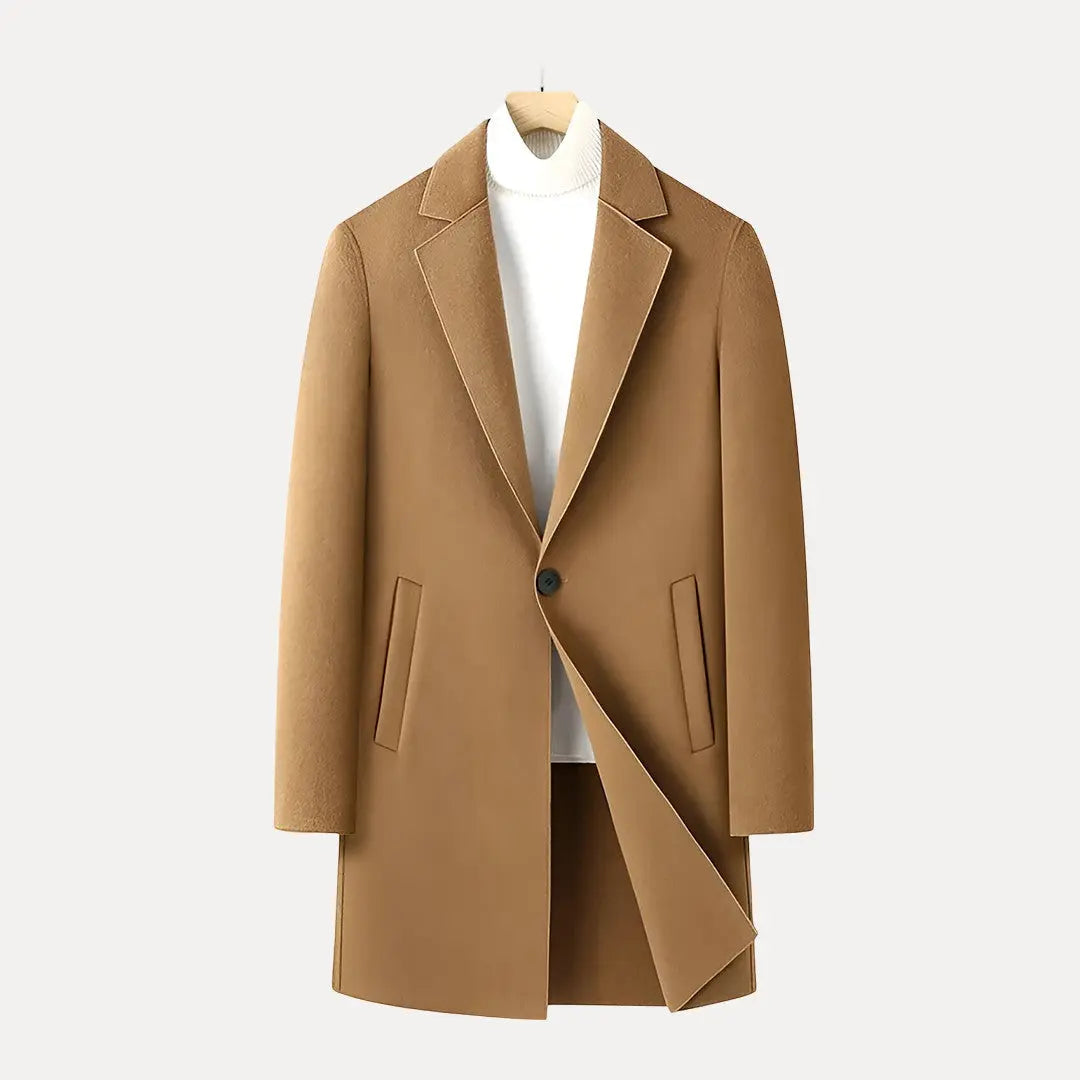 Theodore men's tailored wool blend coat double-sided navy & camel reversible slim-fit work casual