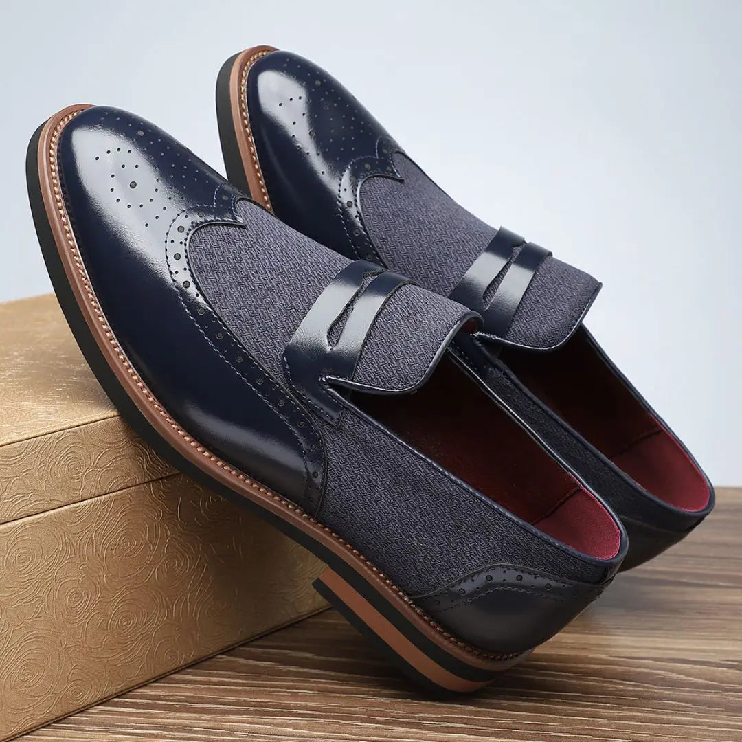 Men's Theodore brogue loafers premium leather slip-on woven upper with brogue detailing