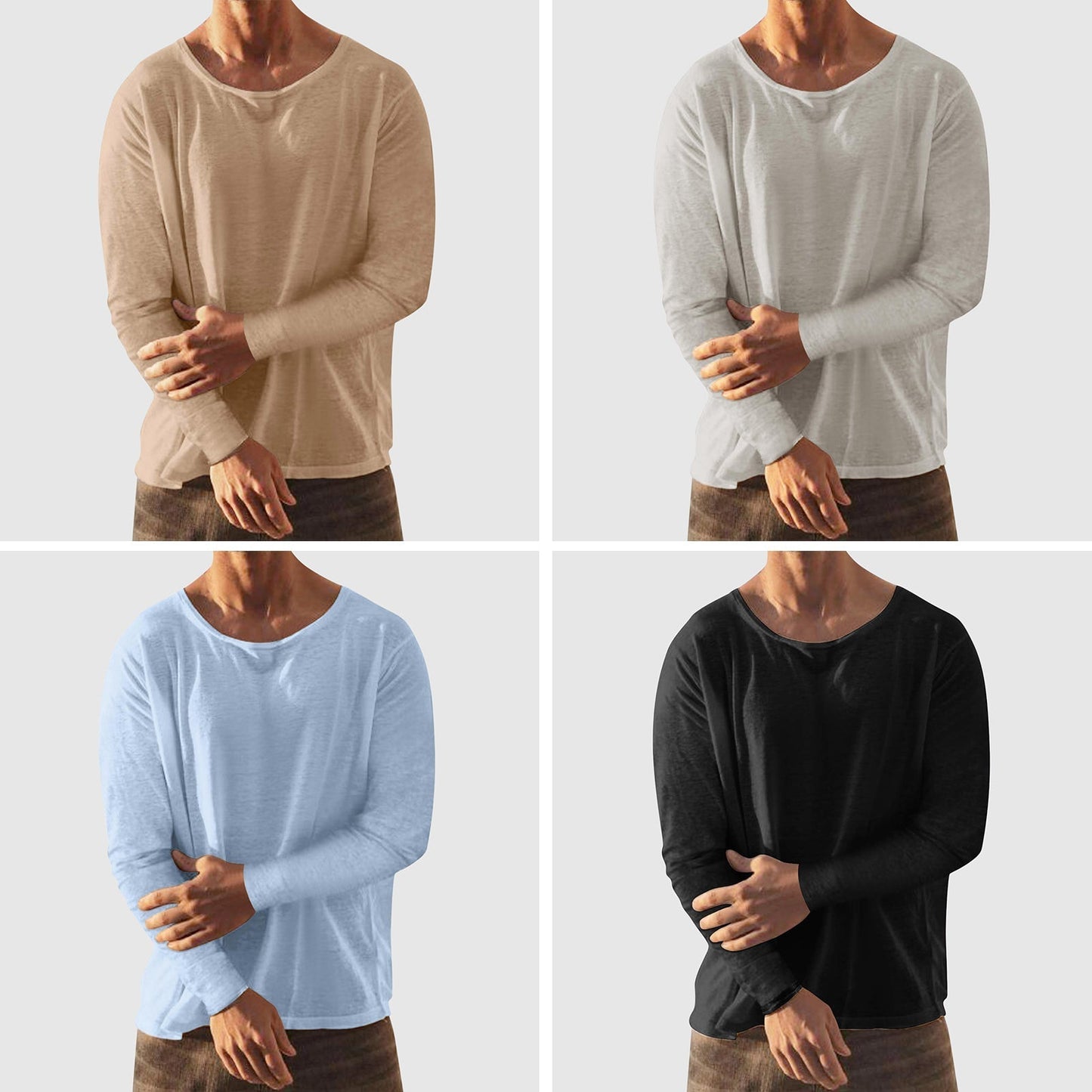 Unisex linen-cotton casual shirt in neutral tones, round neckline, relaxed city-ready fit for daily wear