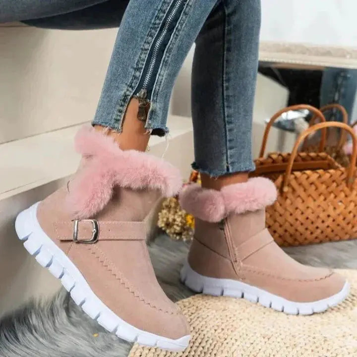 Women's black velvet mid-calf boots with plush fleece lining for cozy casual winter warmth