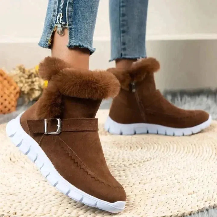 Women's black velvet mid-tube boots with plush lining, cozy winter casual style