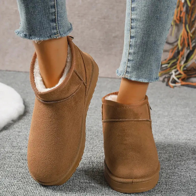 Women's cozy snow boots with thick plush interior, flat durable sole, warm casual winter footwear