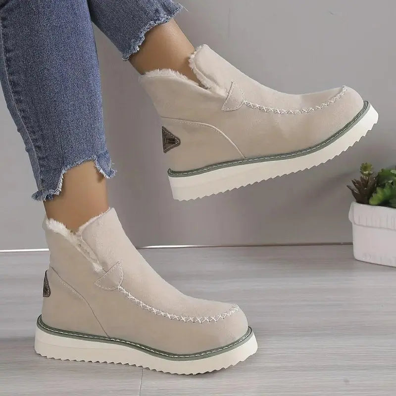 Women's thick sole wedge heel boots with warm velvet lining, non-slip grip, winter casual style