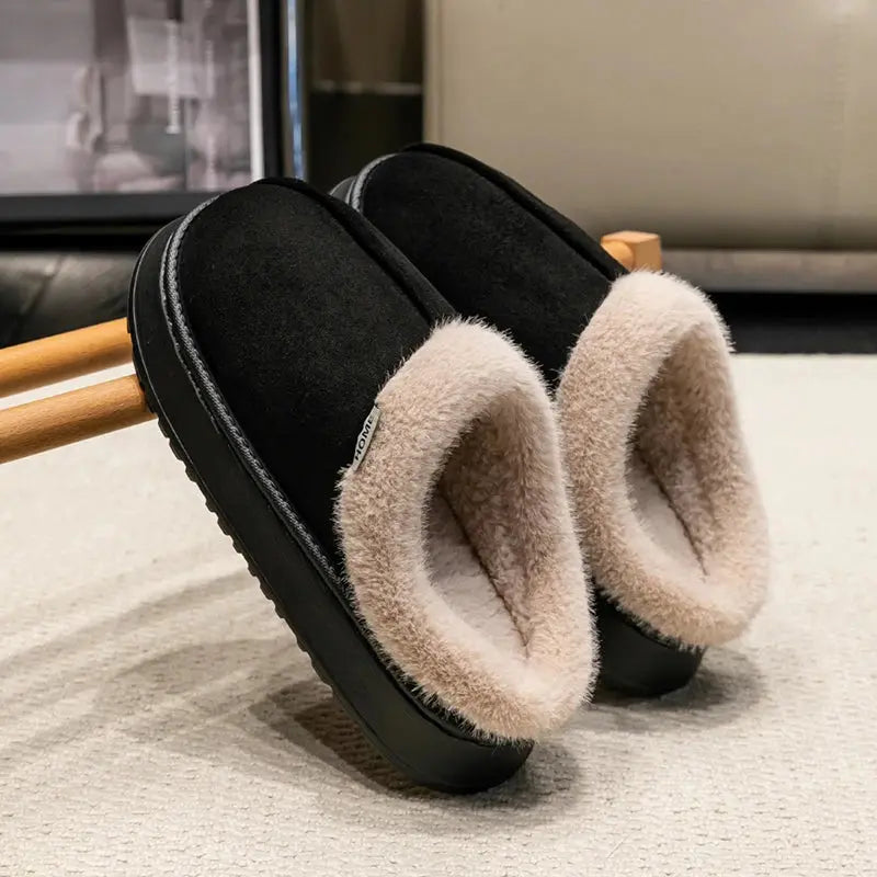 Men's cozy warm fur-lined slippers with thick non-slip sole, perfect indoor winter footwear