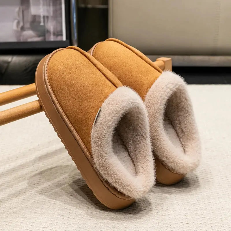 Men's cozy warm fur-lined slippers with thick non-slip sole, perfect indoor winter footwear