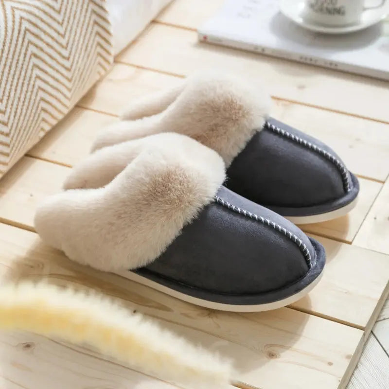 Unisex velvet slippers thick cushioned sole non-slip cozy home indoor warm plush comfort footwear