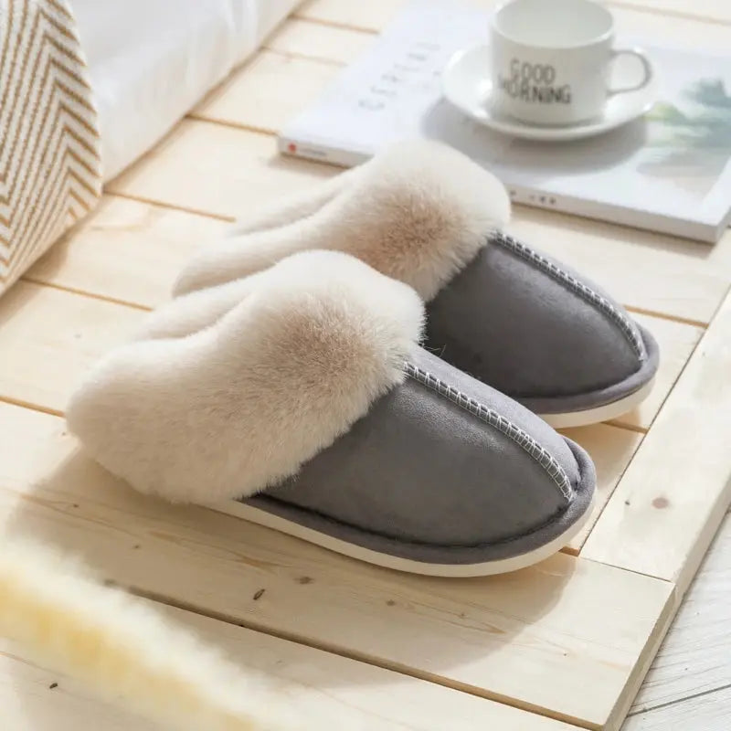 Unisex velvet slippers thick cushioned sole non-slip warm cozy indoor home footwear