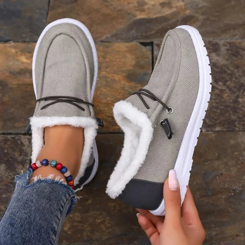 Women's velvet winter shoes with plush lining, cozy silhouette, warm thick velvet upper comfort