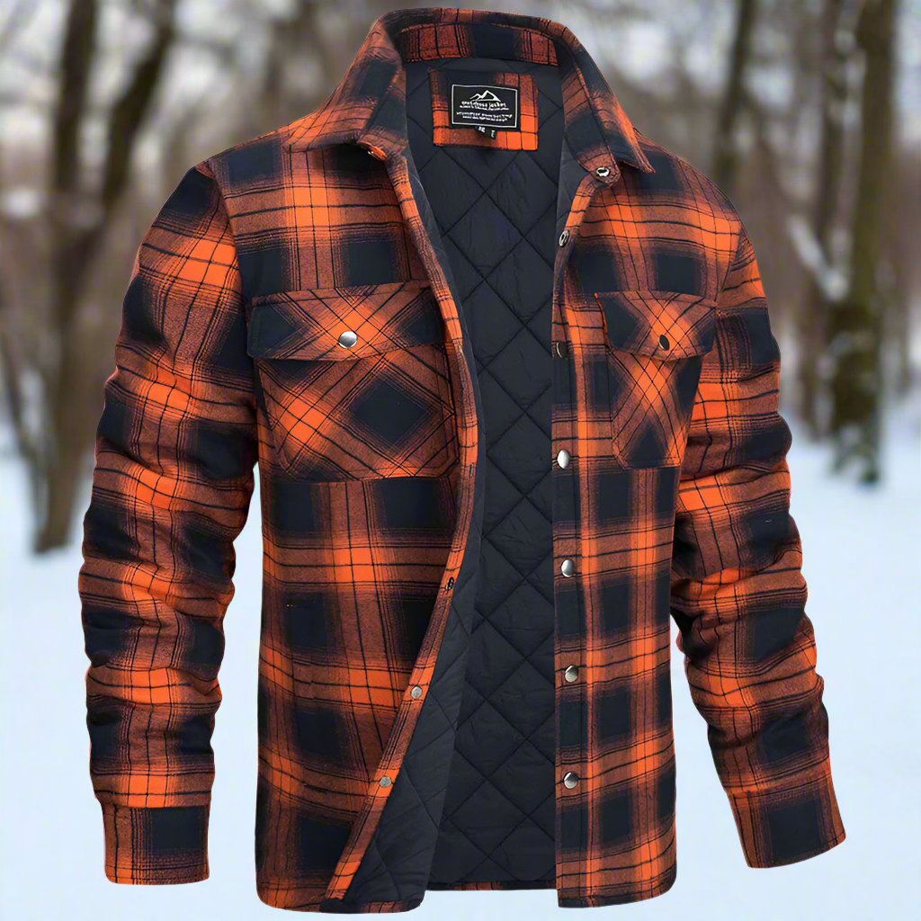 Men's quilted check shirt jacket relaxed fit with snap closure chest pockets casual outerwear