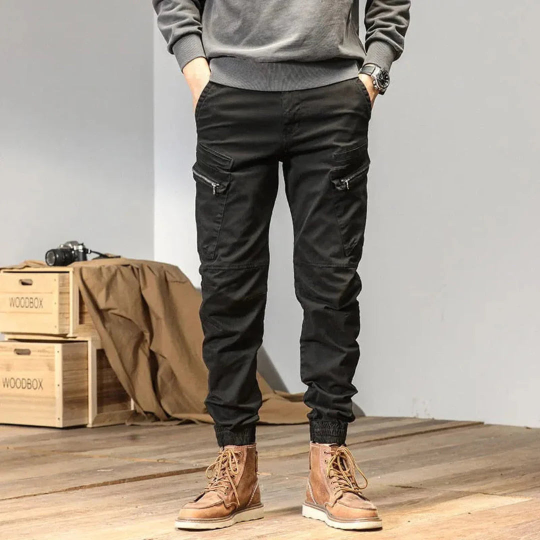 Men's olive cargo pants relaxed utility fit with multi-pocket storage, quick-dry durable fabric