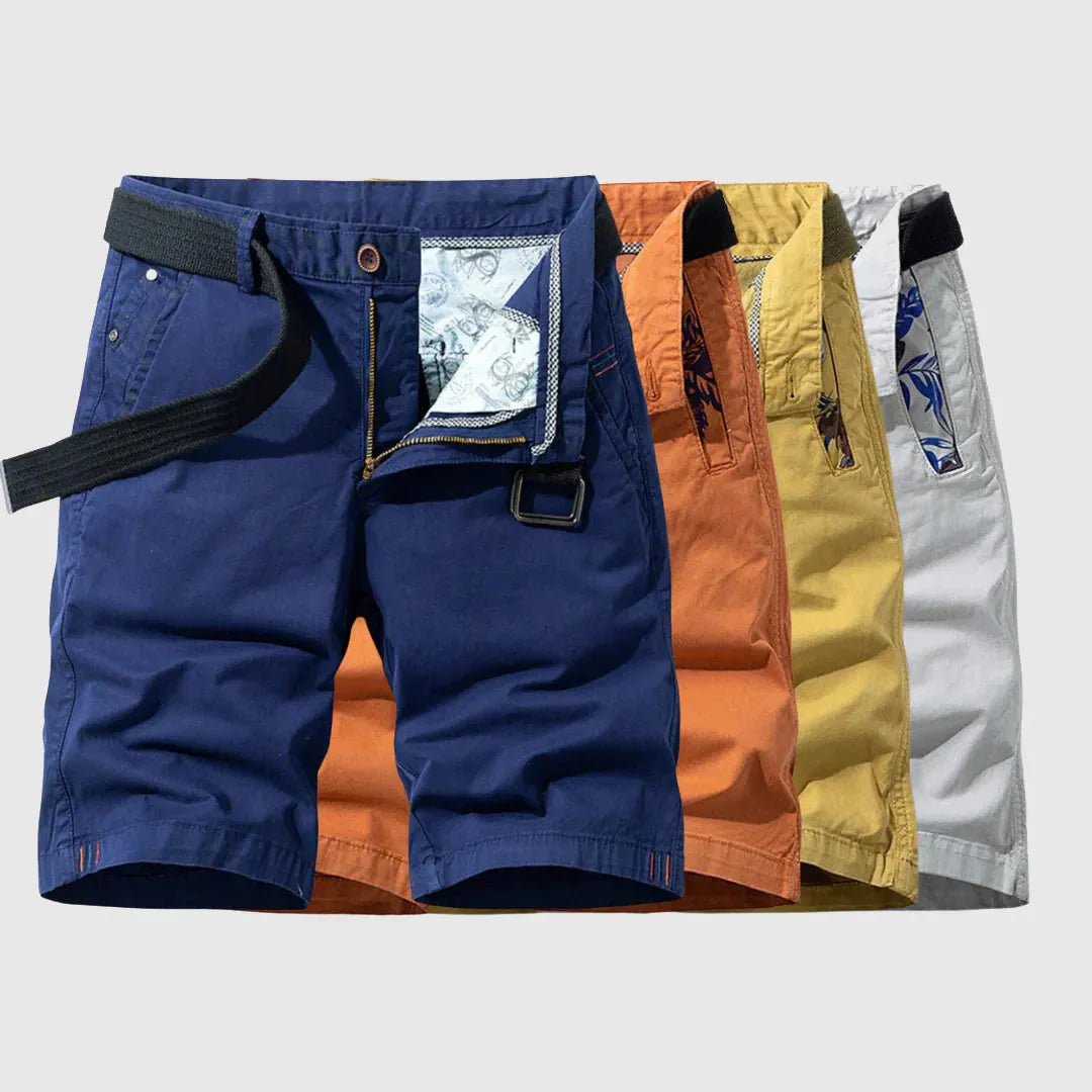 Men's breathable stretch cotton shorts zipper fly with floral pocket lining, casual summer style