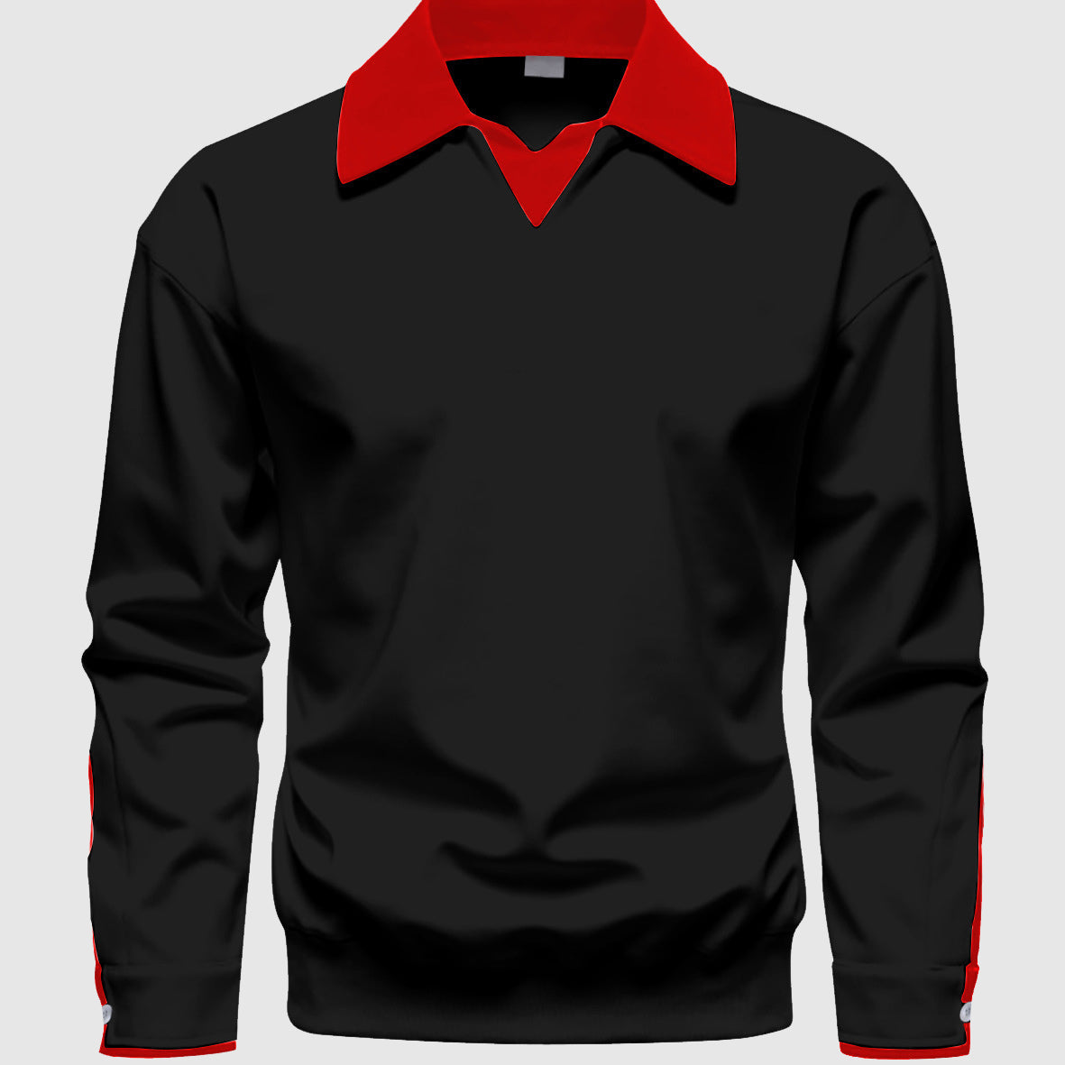 Men's minimal knit sweater with contrast collar and sleeve accents in polished tailored silhouette