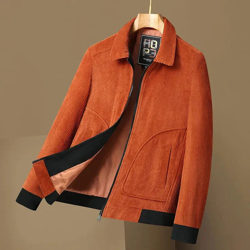 Men's tailored corduroy jacket in classic tone with turn-down collar, premium fabric autumn essential