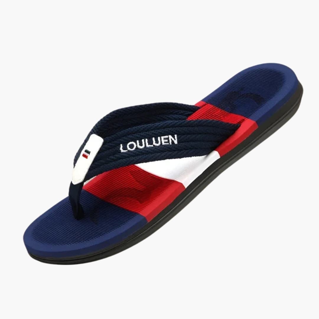 Men's braided strap flip flops neutral tone slip-on sandals with textured insole flexible outsole