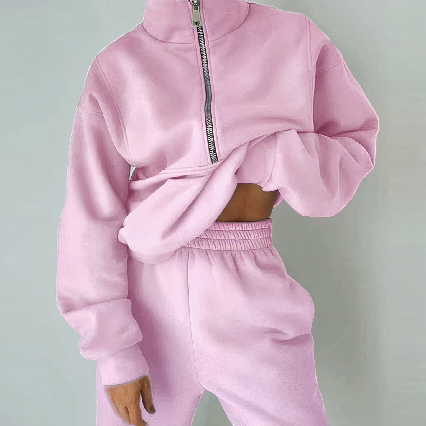 Women's retro tracksuit set in cozy casual sport design with nostalgic two-piece matching style