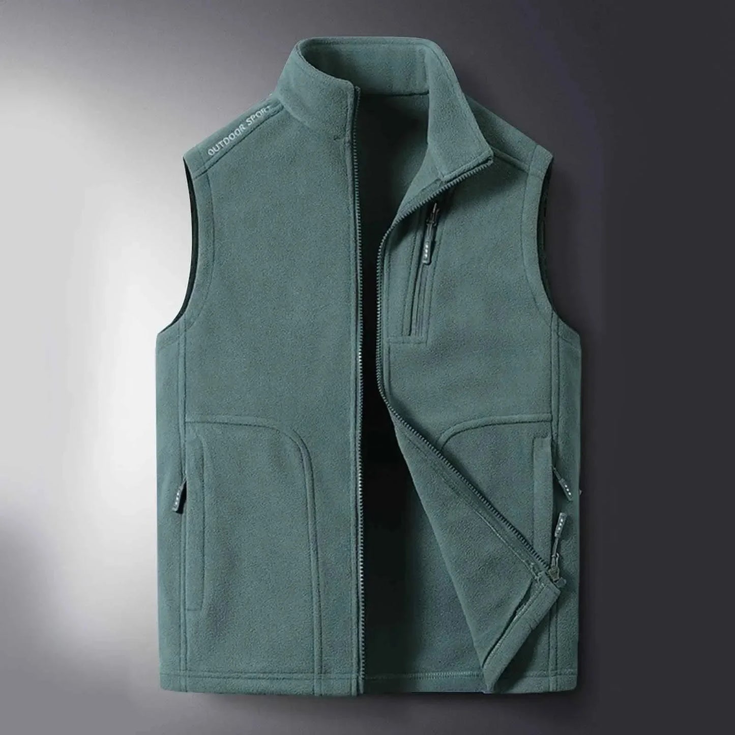 Travis lightweight fleece vest, neutral tone, slim outdoor cut with full-zip closure and zippered pockets