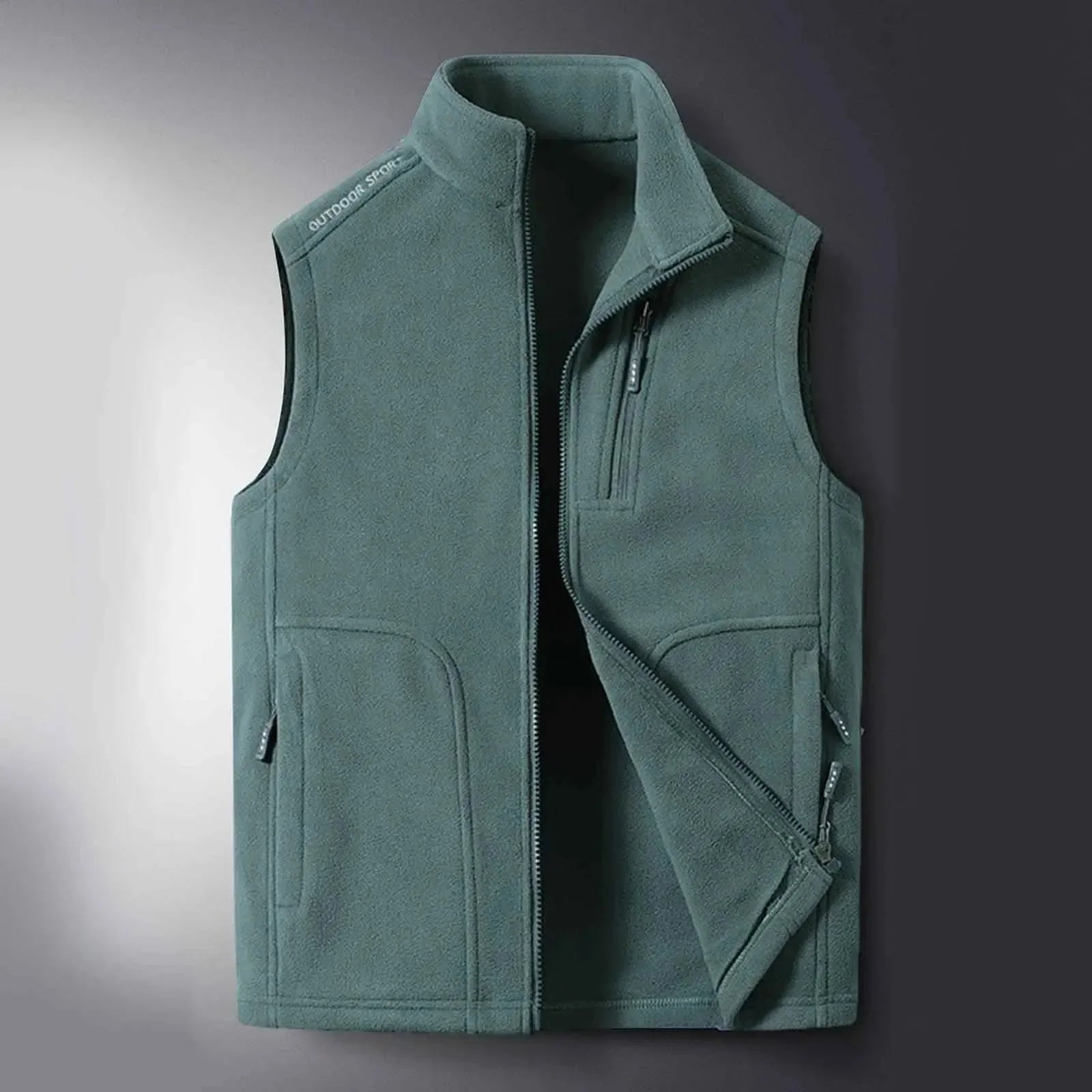 Travis lightweight fleece vest, neutral tone, slim outdoor cut with full-zip closure and zippered pockets