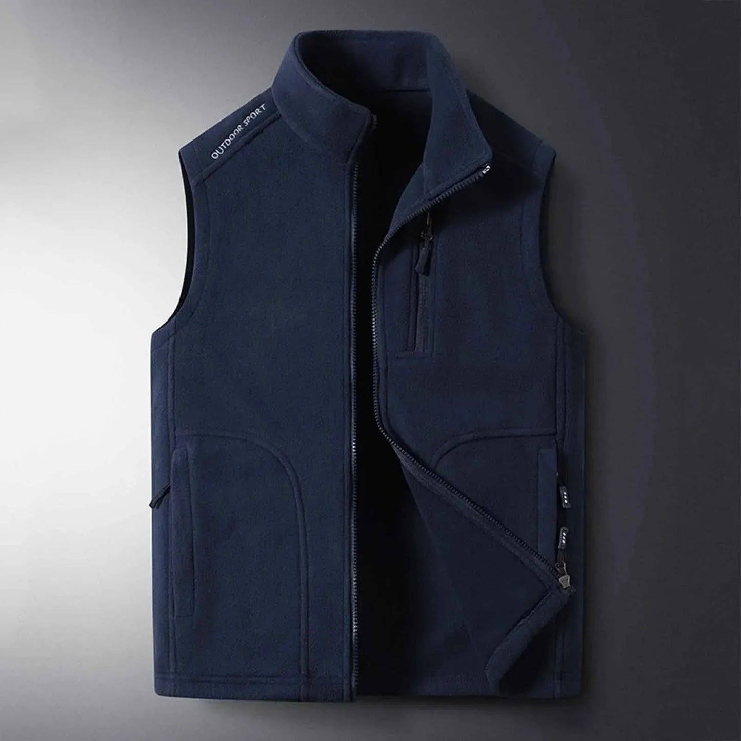 Travis lightweight fleece vest gray full-zip outdoor style with zippered pockets for hikers
