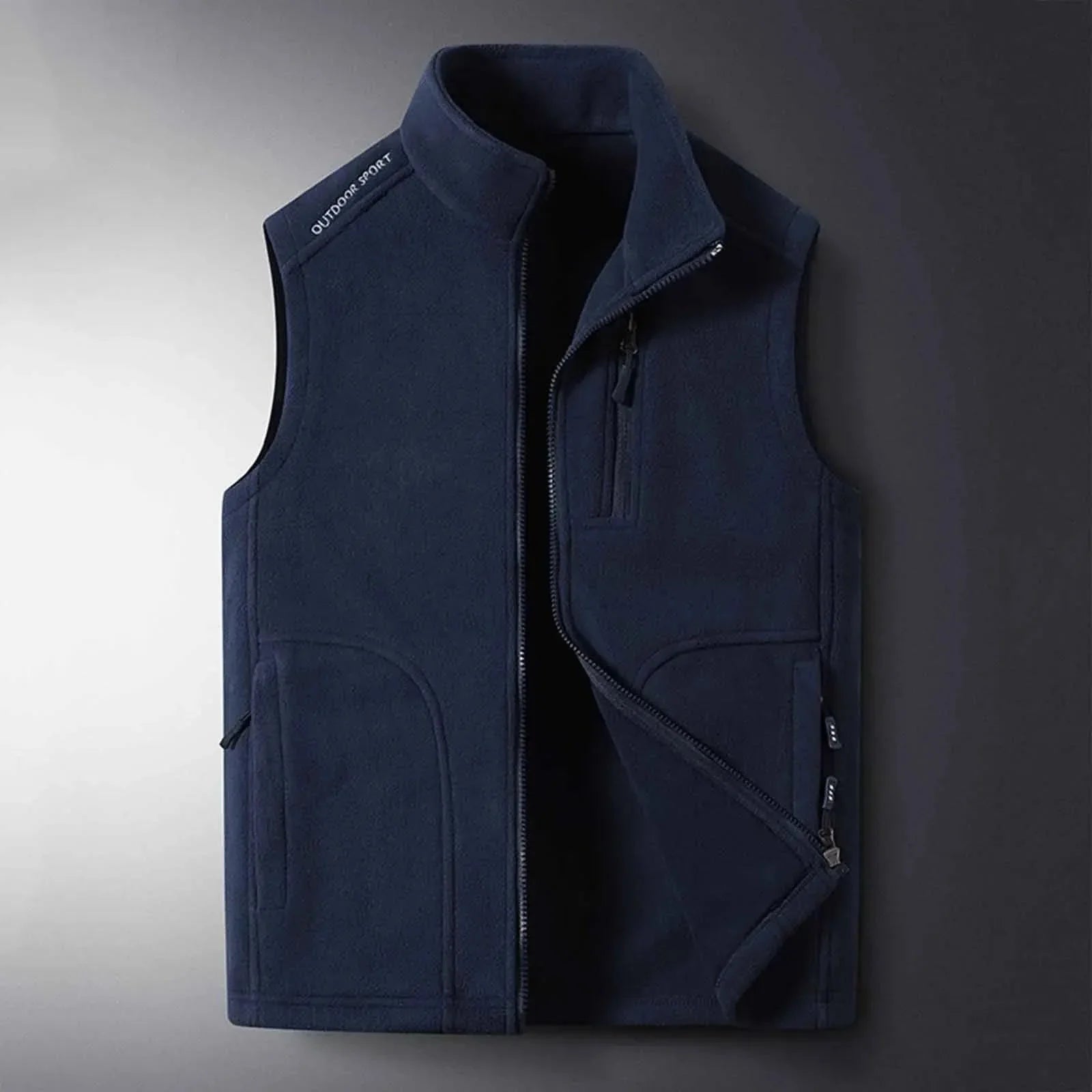 Travis lightweight fleece vest gray full-zip outdoor style with zippered pockets for hikers