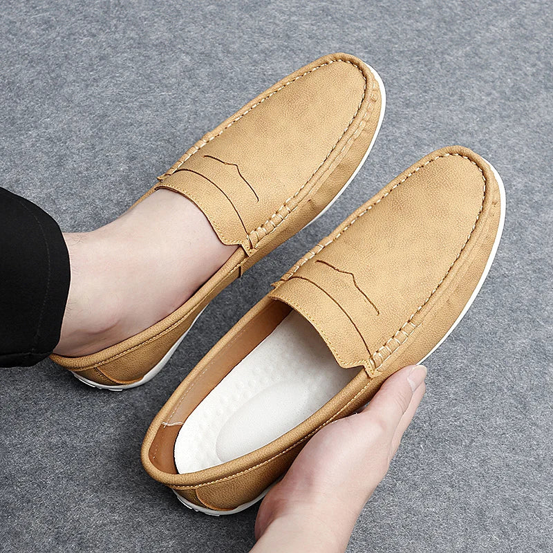 Men's genuine leather penny loafers slip-on style with hand-stitched detailing for all-day comfort