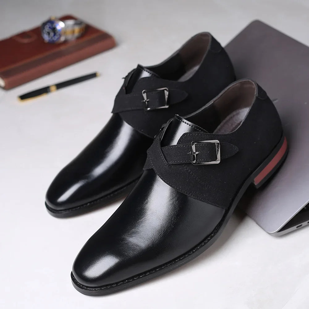 Men's two-tone vegan leather suede loafer with double buckle and cushioned insole for all-day comfort