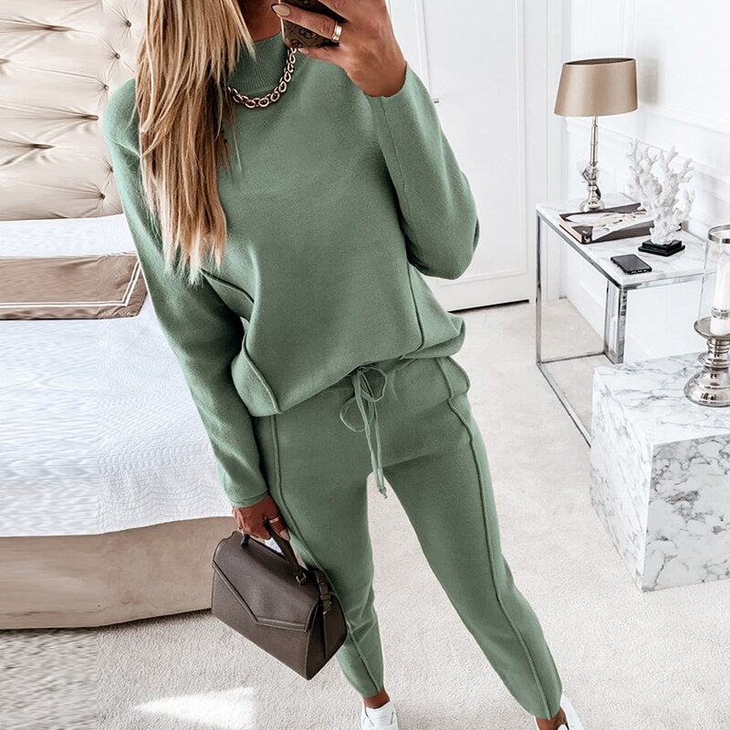 Women's cotton blend tracksuit set in neutral tones, slim athleisure fit with trendy two-piece design