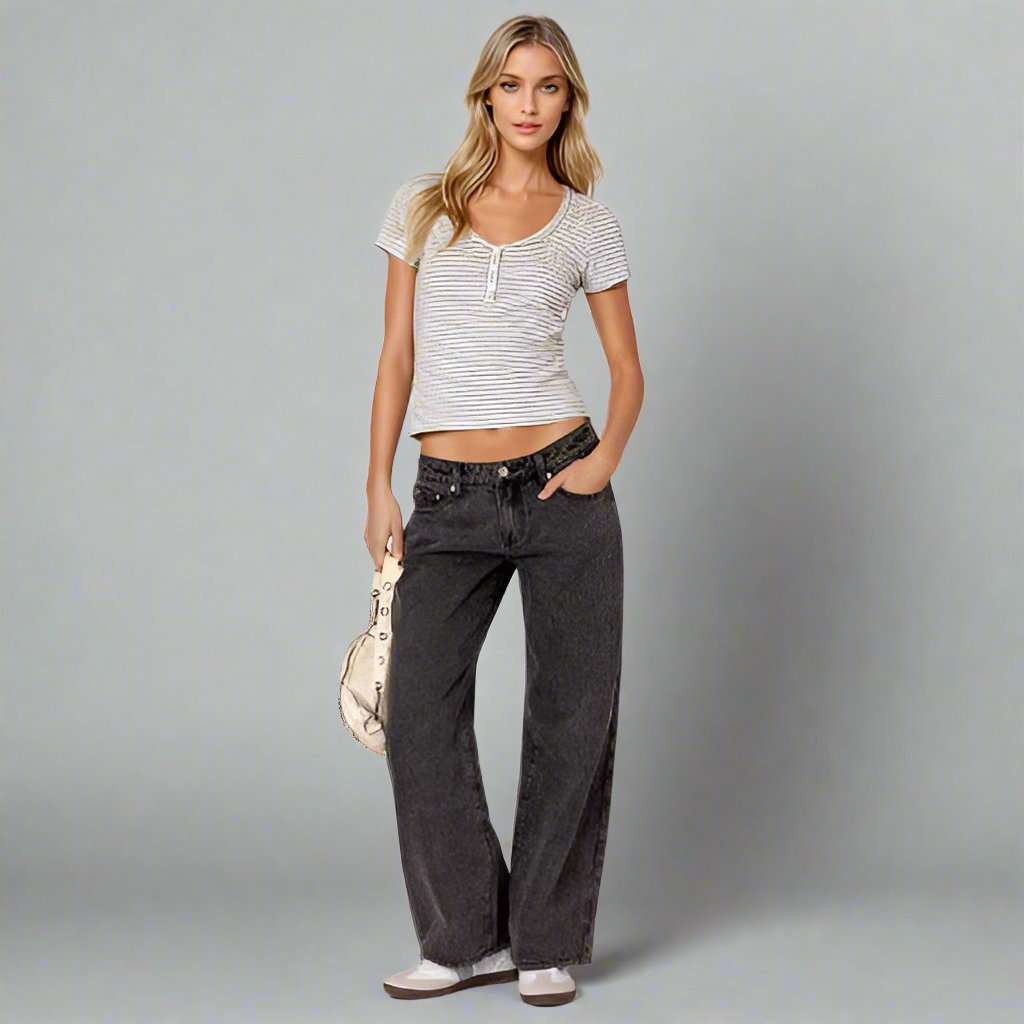 Women's low-rise stretch denim jeans hip-flattering cut all-day comfort modern slim fit