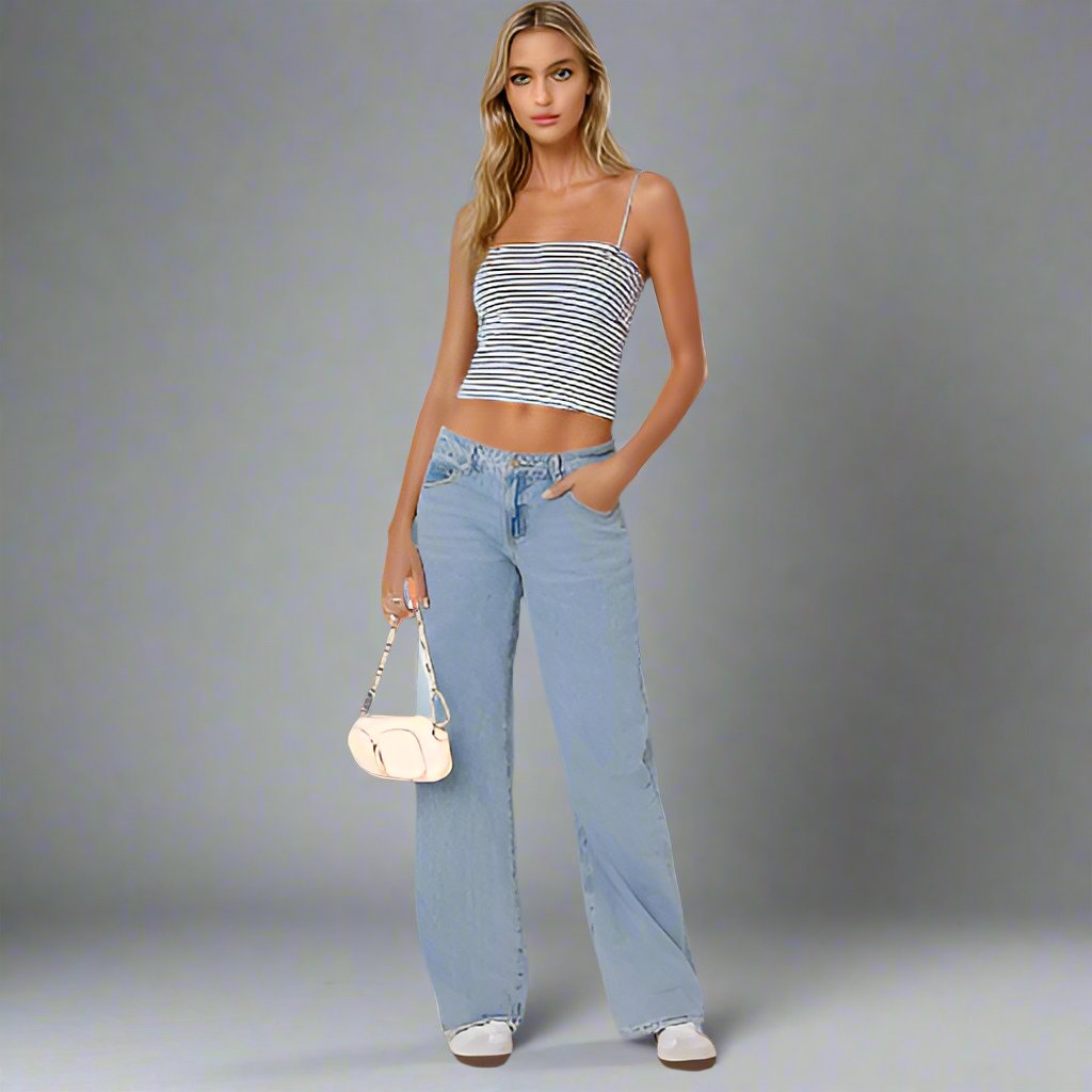 Women's low-rise stretch denim jeans with hip-flattering cut and all-day comfort fit