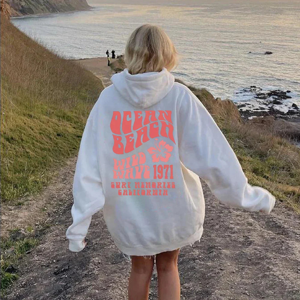 Unisex oversized hoodie multicolor ocean beach graphic print soft cotton relaxed fit casual streetwear