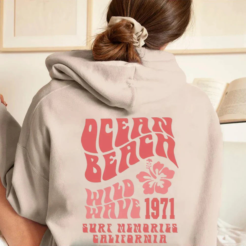 Unisex oversized hoodie multicolor ocean beach graphic print soft cotton relaxed fit casual streetwear