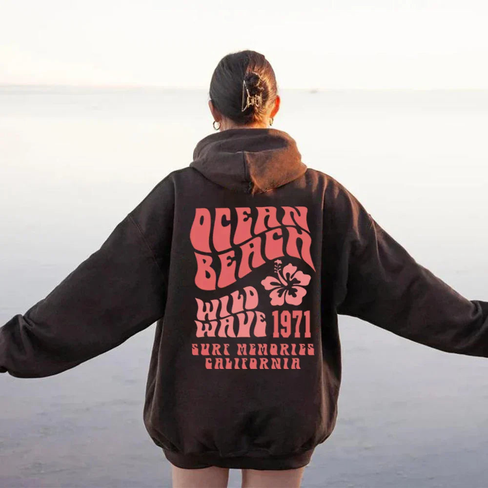 Unisex oversized hoodie multicolor ocean beach graphic print soft cotton relaxed fit all-day comfort