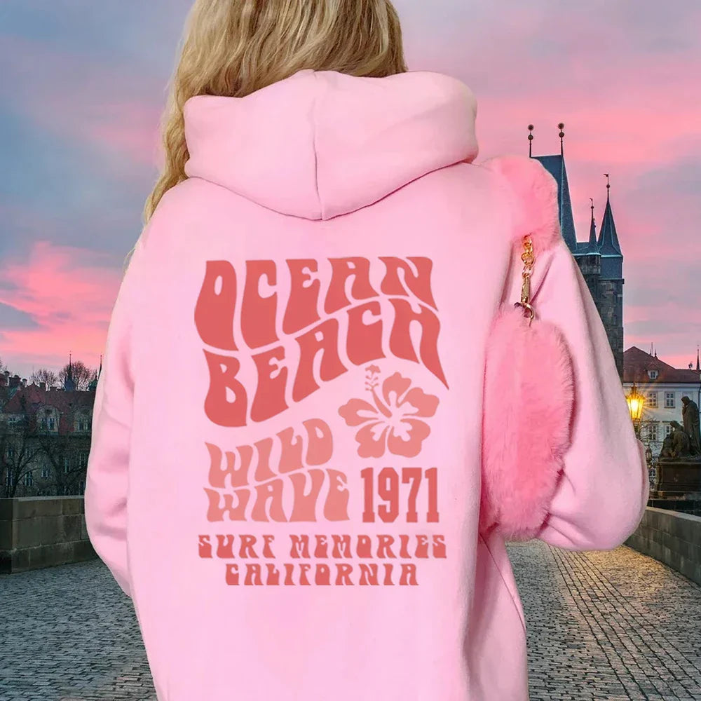 Unisex oversized hoodie multicolor ocean beach graphic print soft cotton relaxed fit