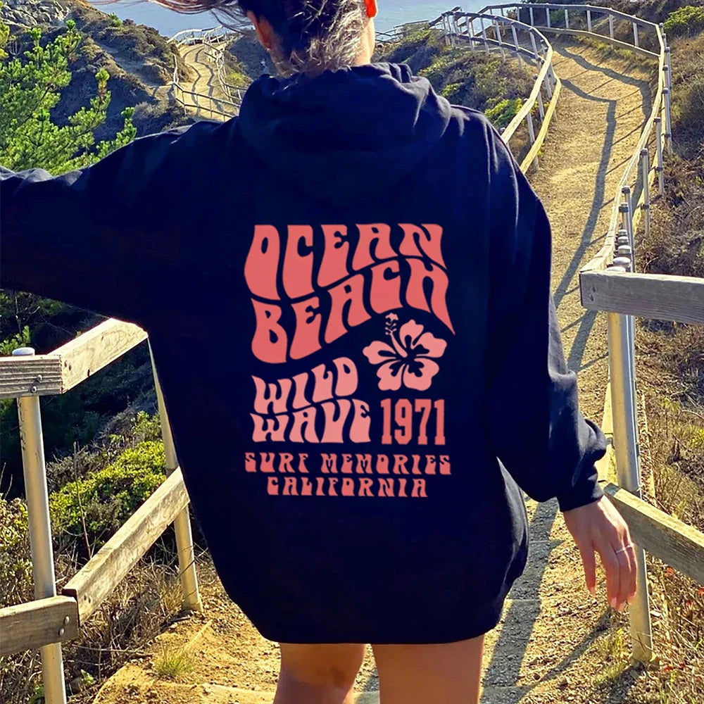 Unisex oversized hoodie multicolor ocean beach graphic print soft cotton relaxed fit