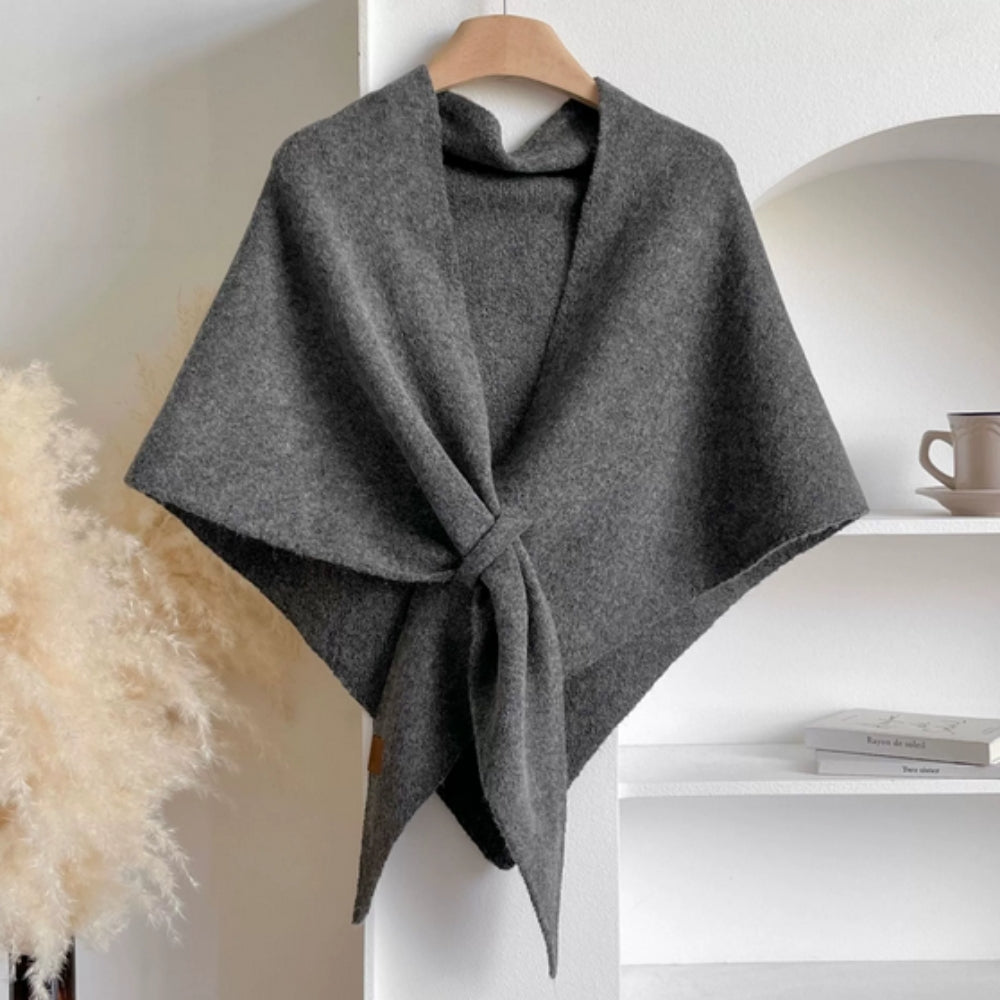 Women's wool poncho shawl cape with knotted front detail, draped fit, cozy and elegant outerwear